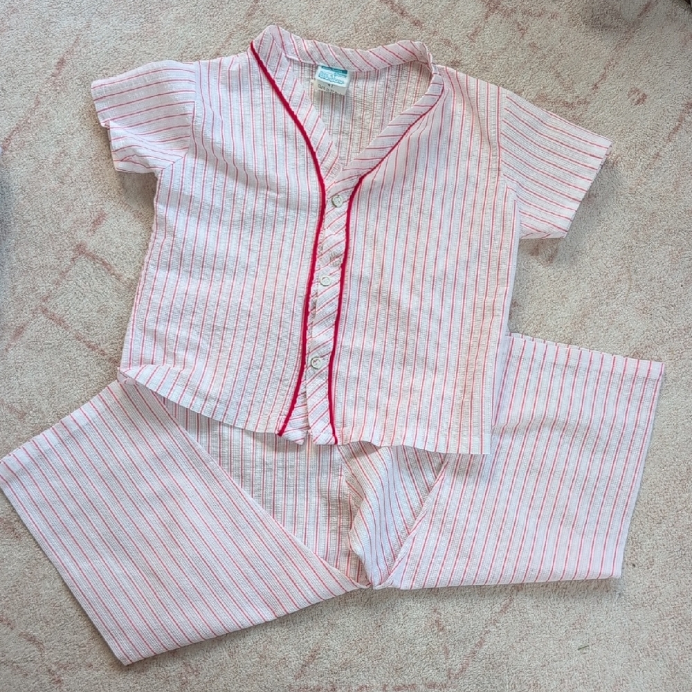 Vintage Toddletime Striped Pink Kids Pajamas/ Baseball 2 Piece Set